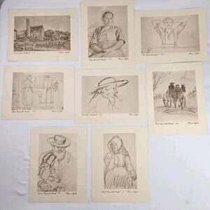 Collection Of 8 Vintage Florence Starr Taylor Signed Amish Drawing Prints